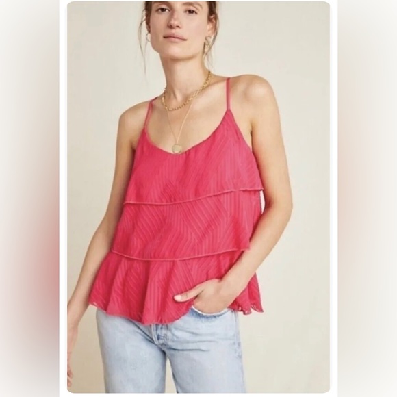 Anthropologie AMADI Anthropologie Ameline Tiered Pink Cami Tank - Picture 2 of 4